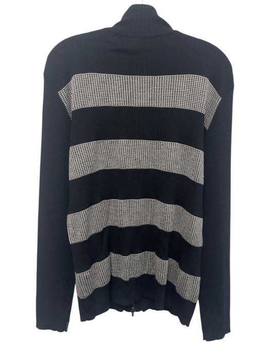 Armani Size Est L Navy & Gray Wool Striped Zipper Men's Sweater Navy & Gray / Est L