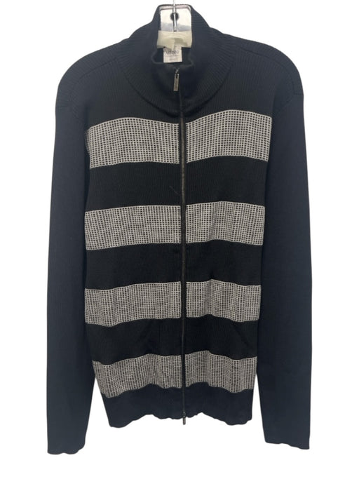 Armani Size Est L Navy & Gray Wool Striped Zipper Men's Sweater Navy & Gray / Est L