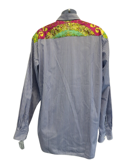 Versace Size 40 Blue & White Cotton Striped Shoulder Detail Long Sleeve Shirt Blue & White / 40