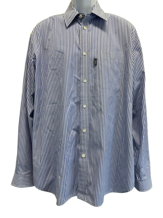 Versace Size 40 Blue & White Cotton Striped Shoulder Detail Long Sleeve Shirt Blue & White / 40
