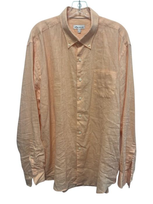 Peter Millar Size XL Orange Linen Solid Button up Men's Long Sleeve Shirt Orange / XL