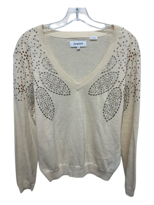 Desigual Size XS Cream & Copper Ramie & Cotton Long Sleeve Rhinestone Sweater Cream & Copper / XS