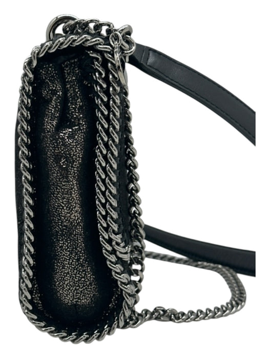 Stella McCartney Black & Silver Suede Shiny Magnetic Flap Whipstich Detail Bag Black & Silver / S