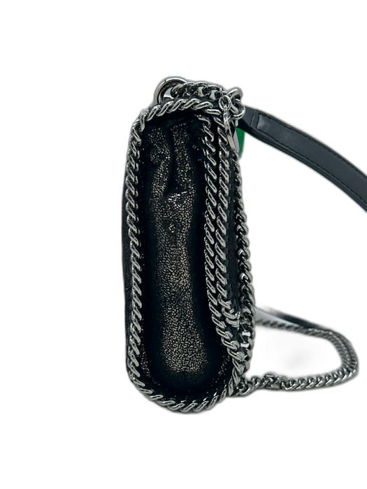 Stella McCartney Black & Silver Suede Shiny Magnetic Flap Whipstich Detail Bag Black & Silver / S