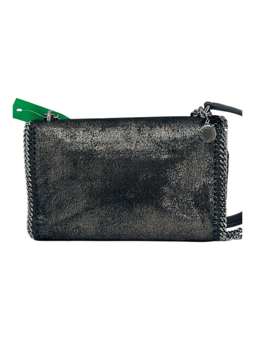 Stella McCartney Black & Silver Suede Shiny Magnetic Flap Whipstich Detail Bag Black & Silver / S
