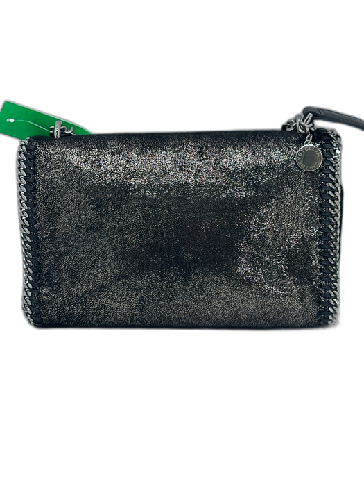 Stella McCartney Black & Silver Suede Shiny Magnetic Flap Whipstich Detail Bag Black & Silver / S