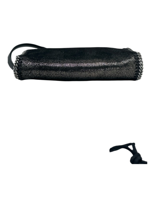 Stella McCartney Black & Silver Suede Shiny Magnetic Flap Whipstich Detail Bag Black & Silver / S