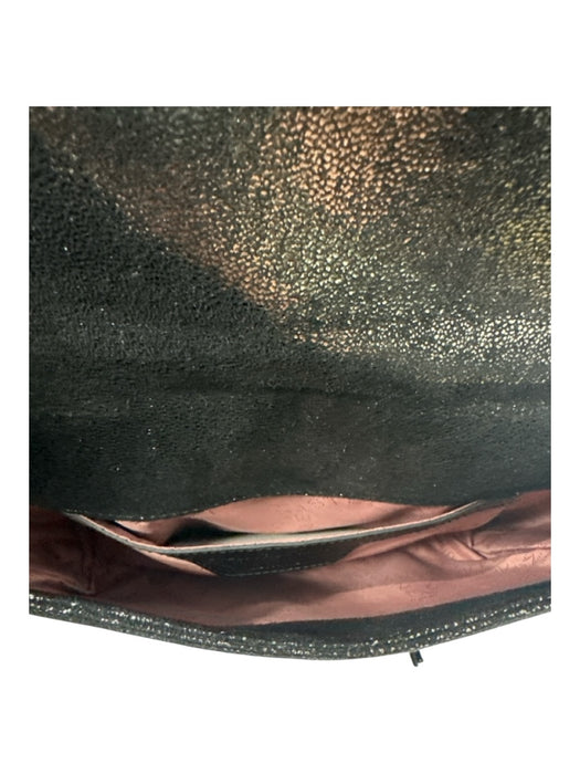 Stella McCartney Black & Silver Suede Shiny Magnetic Flap Whipstich Detail Bag Black & Silver / S