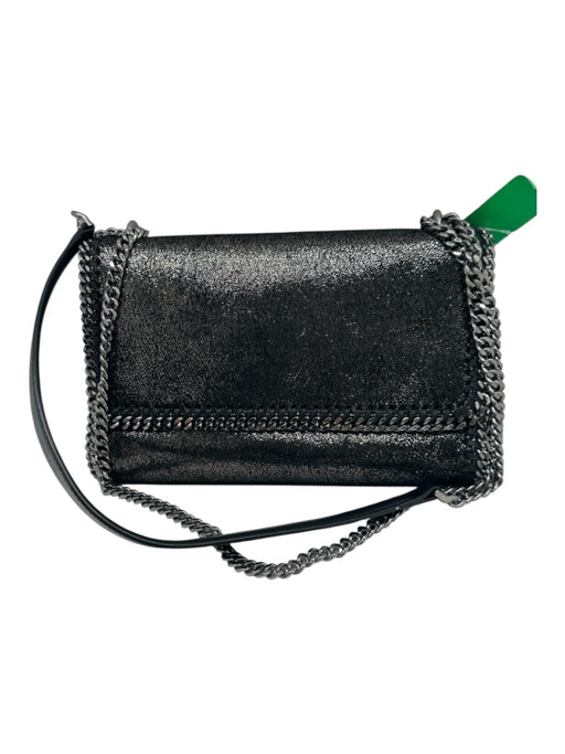 Stella McCartney Black & Silver Suede Shiny Magnetic Flap Whipstich Detail Bag Black & Silver / S