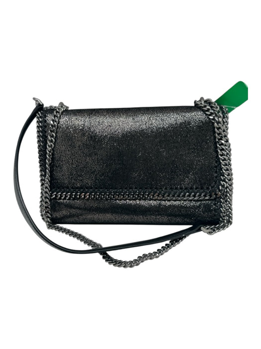 Stella McCartney Black & Silver Suede Shiny Magnetic Flap Whipstich Detail Bag Black & Silver / S