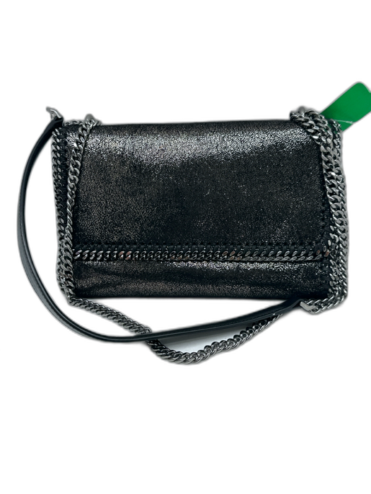 Stella McCartney Black & Silver Suede Shiny Magnetic Flap Whipstich Detail Bag Black & Silver / S