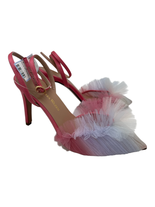Andrea Wazen Shoe Size 36.5 Pink & blue Leather Tulle Pointed Toe Ruffle Pumps Pink & blue / 36.5