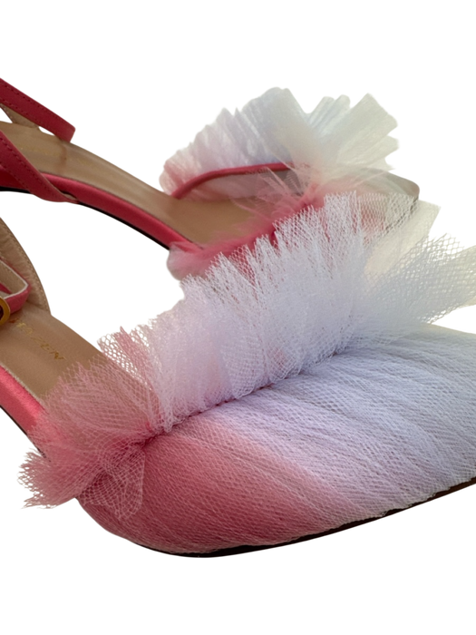 Andrea Wazen Shoe Size 36.5 Pink & blue Leather Tulle Pointed Toe Ruffle Pumps Pink & blue / 36.5