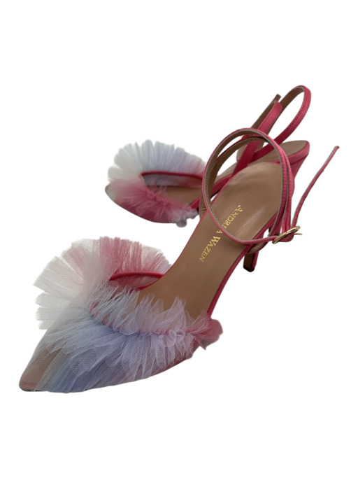 Andrea Wazen Shoe Size 36.5 Pink & blue Leather Tulle Pointed Toe Ruffle Pumps Pink & blue / 36.5
