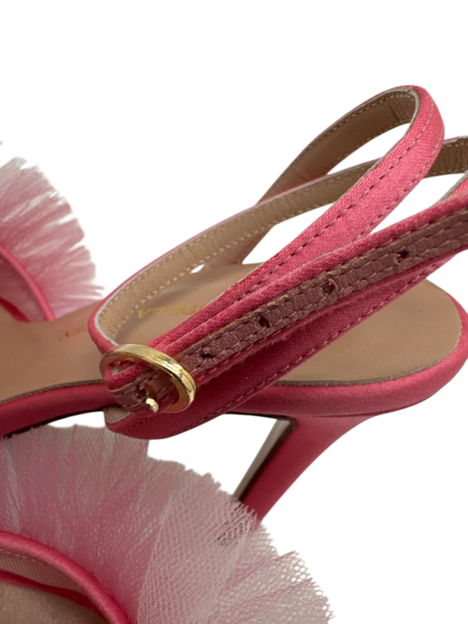 Andrea Wazen Shoe Size 36.5 Pink & blue Leather Tulle Pointed Toe Ruffle Pumps Pink & blue / 36.5
