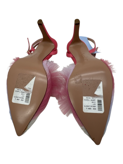 Andrea Wazen Shoe Size 36.5 Pink & blue Leather Tulle Pointed Toe Ruffle Pumps Pink & blue / 36.5