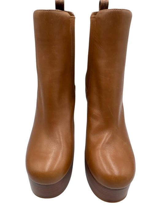 Michael Michael Kors Shoe Size 7.5 Brown Leather Stacked Heel Platform Booties Brown / 7.5