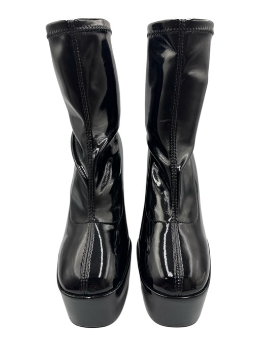 Stuart Weitzman Shoe Size 7 Black Vinyl Platform Rounded Square Toe Booties Black / 7