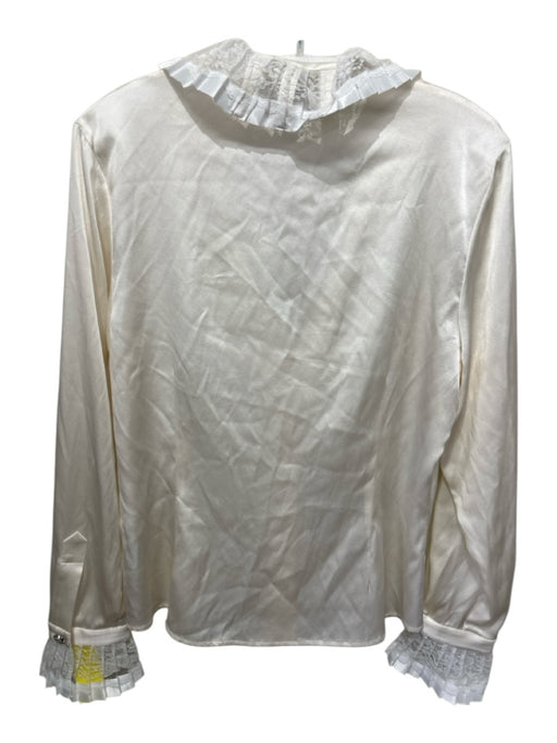 St. John Evening Size 10 White Silk Blend V Neck Lace Detail Long Sleeve Top White / 10
