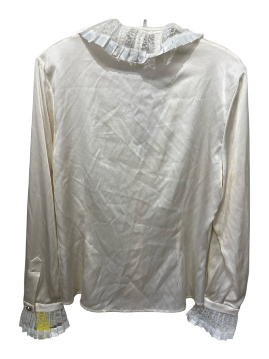 St. John Evening Size 10 White Silk Blend V Neck Lace Detail Long Sleeve Top White / 10