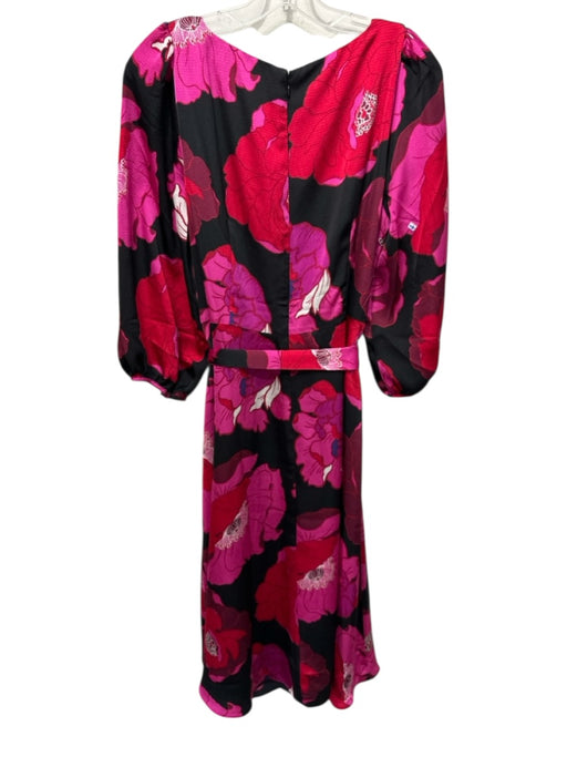 Talbots Size 10 Black, Pink & Red Polyester floral print Midi Tie Belt Dress Black, Pink & Red / 10