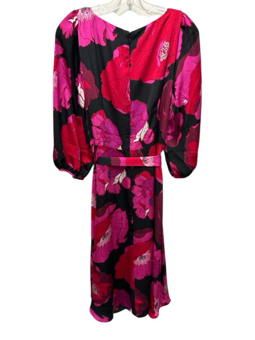 Talbots Size 10 Black, Pink & Red Polyester floral print Midi Tie Belt Dress Black, Pink & Red / 10