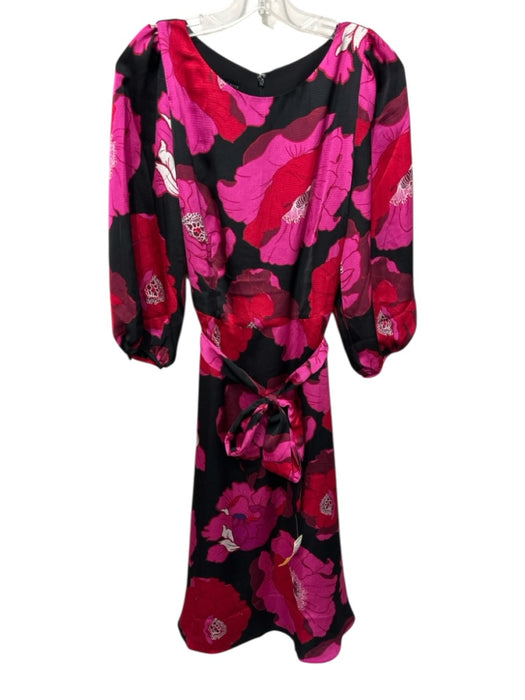 Talbots Size 10 Black, Pink & Red Polyester floral print Midi Tie Belt Dress Black, Pink & Red / 10