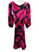 Talbots Size 10 Black, Pink & Red Polyester floral print Midi Tie Belt Dress Black, Pink & Red / 10