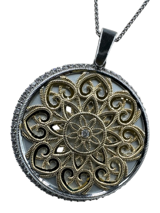 Silver & Gold Cubic Zirconia Pendant Filigree Mirror Attachment Necklace Silver & Gold