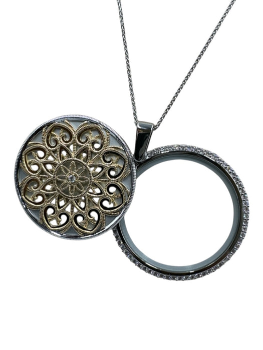 Silver & Gold Cubic Zirconia Pendant Filigree Mirror Attachment Necklace Silver & Gold
