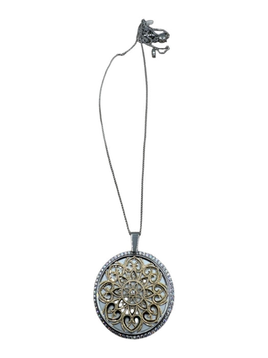 Silver & Gold Cubic Zirconia Pendant Filigree Mirror Attachment Necklace Silver & Gold