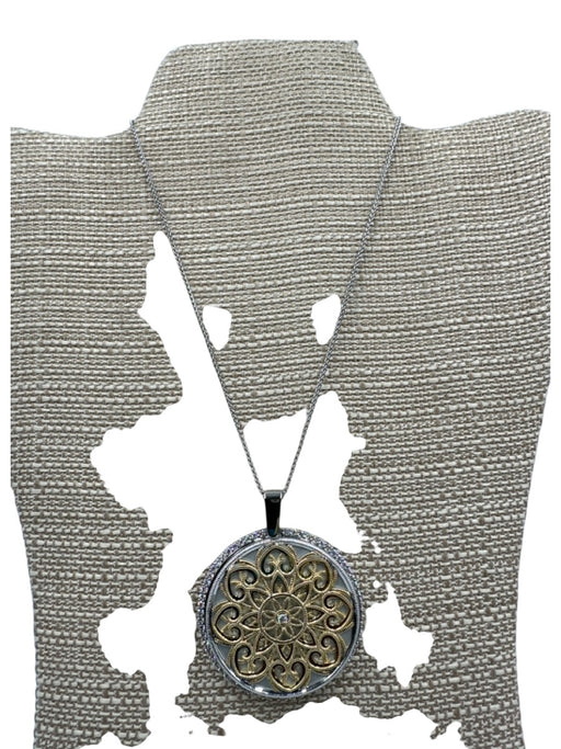 Silver & Gold Cubic Zirconia Pendant Filigree Mirror Attachment Necklace Silver & Gold