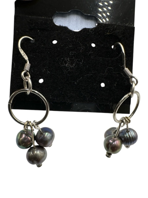 Silver & Black 925 Sterling Silver Freshwater Pearl Dangle Fish Hook Earrings Silver & Black