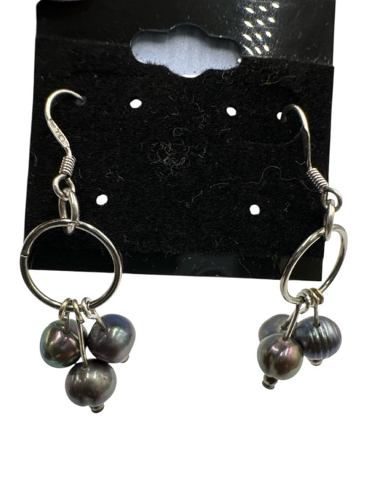 Silver & Black 925 Sterling Silver Freshwater Pearl Dangle Fish Hook Earrings Silver & Black
