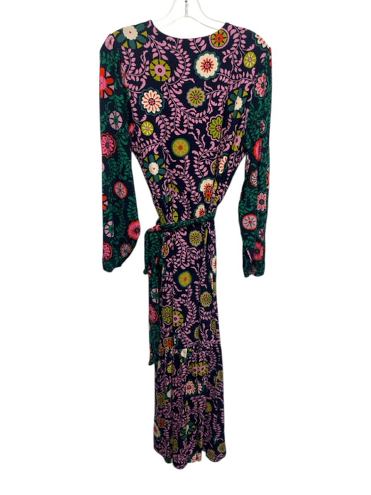 Boden Size 12 Navy, Pink, Green Viscose Blend Long Sleeve Floral Surplice Dress Navy, Pink, Green / 12