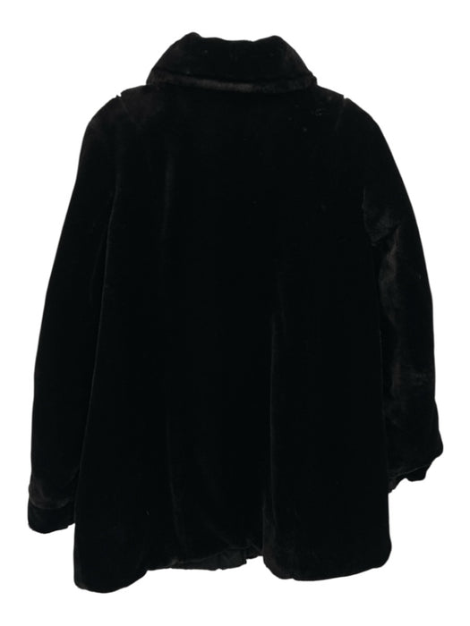 Dennis Basso Size M Black Polyester Faux Fur Snap Button Reversible Pockets Coat Black / M