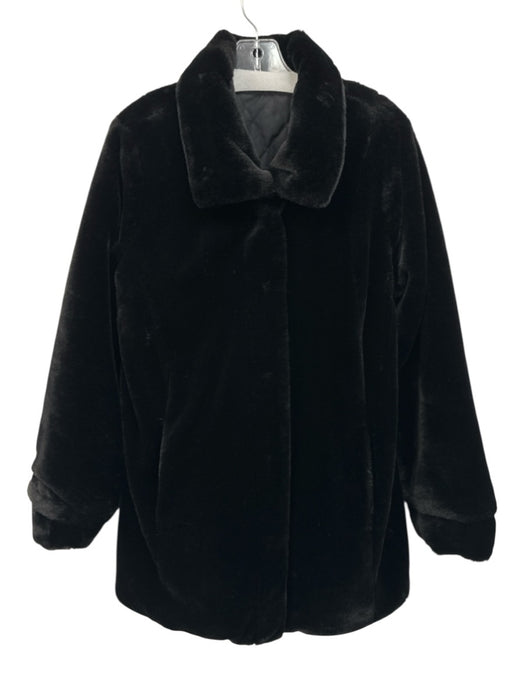 Dennis Basso Size M Black Polyester Faux Fur Snap Button Reversible Pockets Coat Black / M