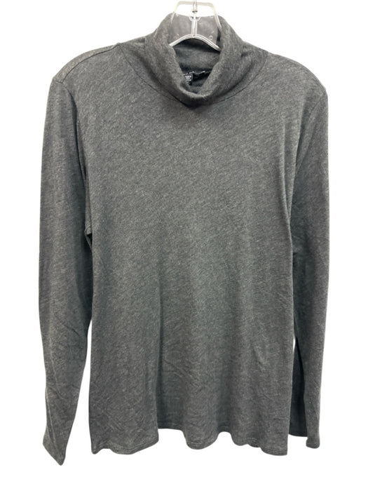 Eileen Fisher Size L Dark Grey Cotton Blend Long Sleeve Turtleneck Heathered Top Dark Grey / L