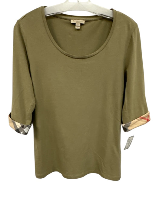 Burberry Brit Size L Khaki Cotton Blend Wide Neck 3/4 Sleeve Top Khaki / L