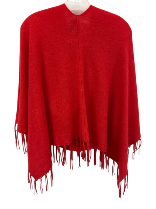Claudia Nichole Red Cashmere Fringe Knit Poncho Red / One Size