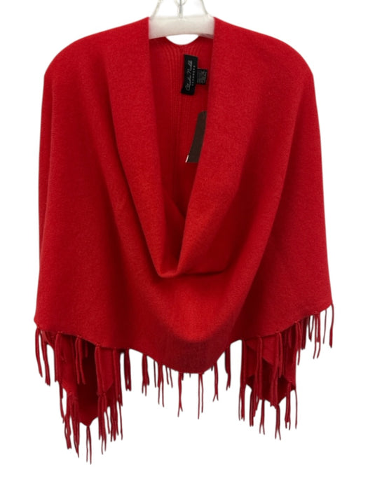 Claudia Nichole Red Cashmere Fringe Knit Poncho Red / One Size