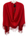 Claudia Nichole Red Cashmere Fringe Knit Poncho Red / One Size