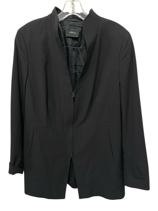 Akris Size 14 Black Wool Front Zip Side Pocket Blazer Jacket Black / 14