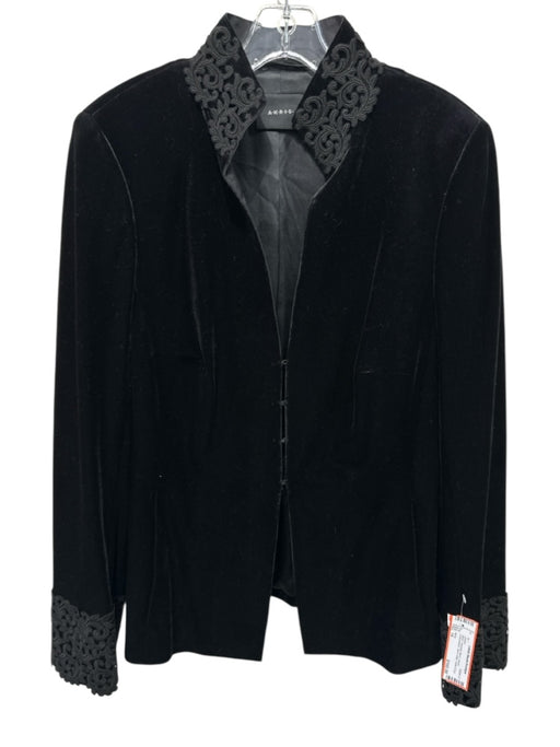Akris Size 14 Black Polyester Blend Velvet Embroidered stand collar Jacket Black / 14