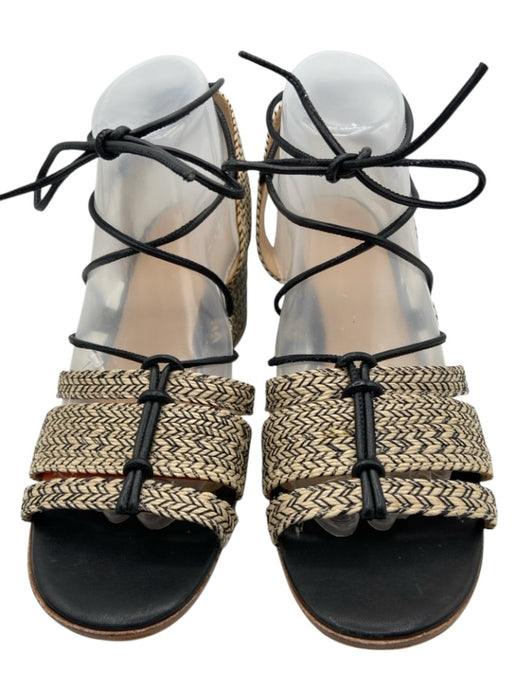 Pour la Victoire Shoe Size 9 Beige & Black Leather Lined Jute Woven Sandals Beige & Black / 9