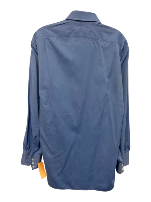 Turnbull & Asser Size Est M Blue Cotton Solid Button Up Men's Long Sleeve Shirt Blue / Est M