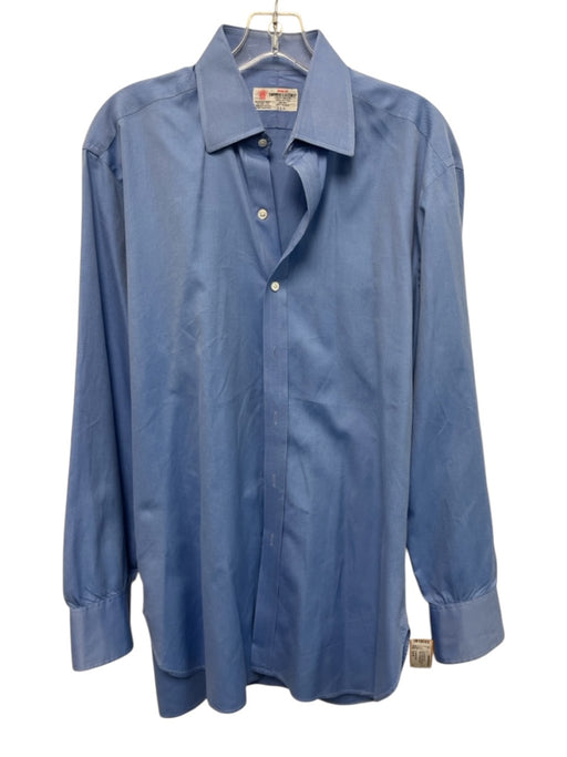Turnbull & Asser Size Est M Blue Cotton Solid Button Up Men's Long Sleeve Shirt Blue / Est M