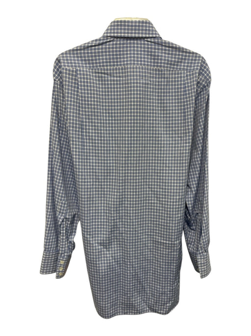 Turnbull & Asser Size Est M Blue & White Cotton Plaid Men's Long Sleeve Shirt Blue & White / Est M