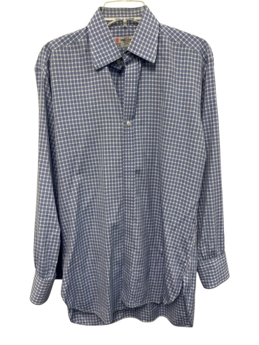 Turnbull & Asser Size Est M Blue & White Cotton Plaid Men's Long Sleeve Shirt Blue & White / Est M