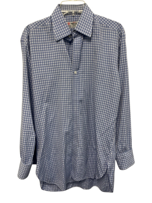 Turnbull & Asser Size Est M Blue & White Cotton Plaid Men's Long Sleeve Shirt Blue & White / Est M